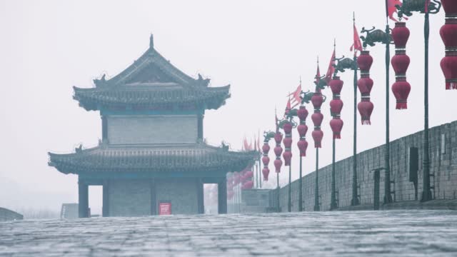 Xi'an ancient city wall in snow,China.