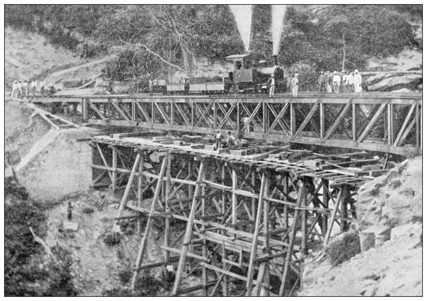 istock Antique image: Building of the railway in Congo, Ravine de la Chute 1440711446