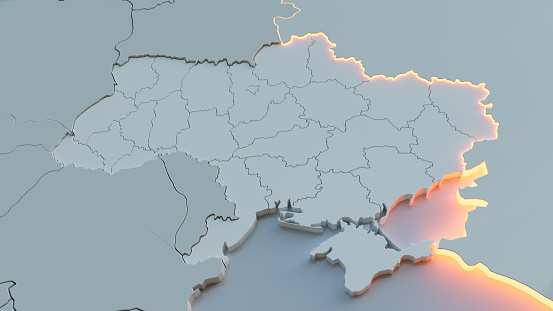Tension between Ukraine and Russia. Conceptual map of state borders --3D rendering