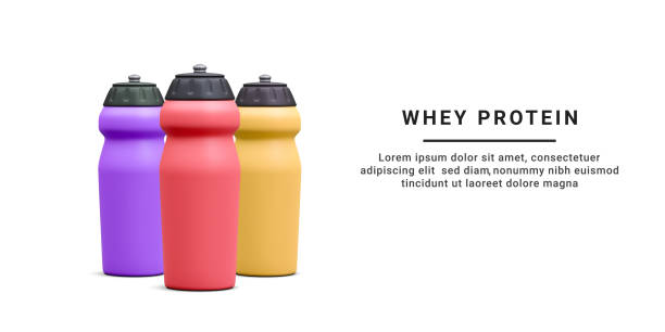 istock 3d realistic colour bottles whith water isolated on white background. Whey protein. Sport nutrition. Vector illustration 1440714405