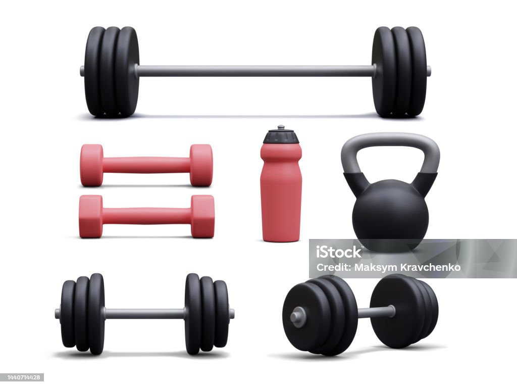 Set Of 3d Realistic Bodybuilding Equipment Isolated On White