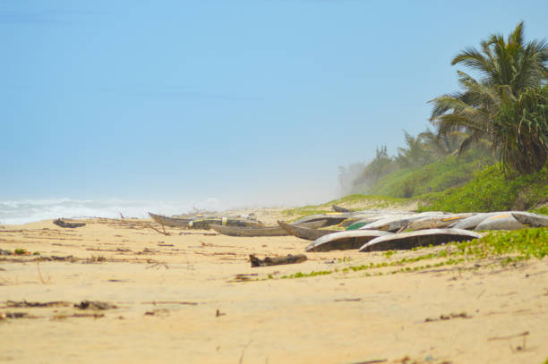 bellezza della costa di un villaggio di pescatori a manambato in madagascar - dugout foto e immagini stock