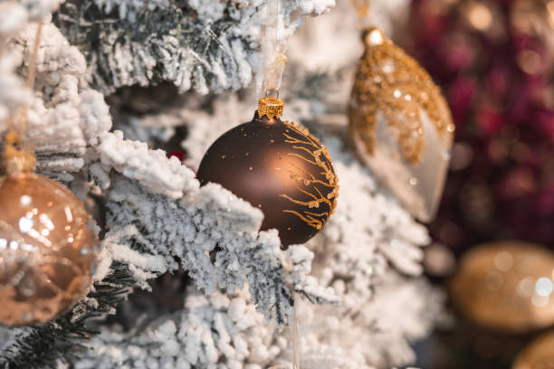 istock New Year's beautiful background with Christmas tree and ornaments with light bokeh 1440724455