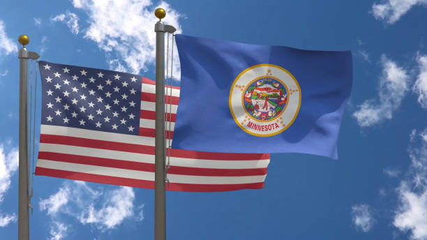 istock American Flag with Minnesota State Flag on a Pole, 3D Render 1440724651