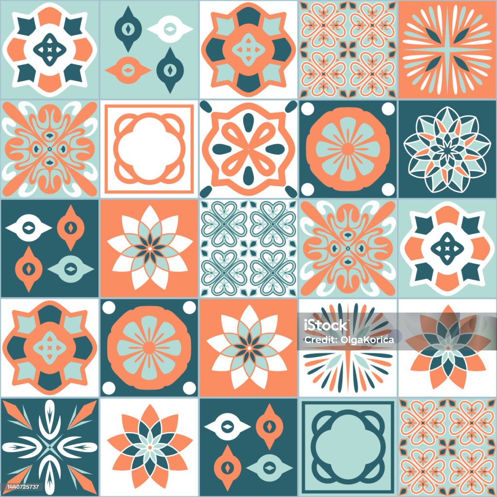 Custom Tile Vector Azulejo Ceramic Square Tiles Vector Illustration For Interior Design ...