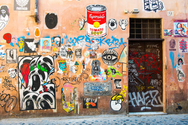 Rome, Italy - June 1, 2019: Wall in Trastevere. Rome, Italy. Trastevere is one of Rome's beautiful old neighbourhoods.