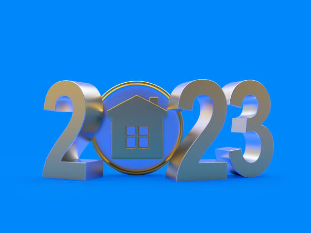 istock House icon with silver number 2023. 3D 1440732872