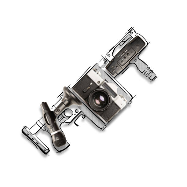 istock Contemporary art collage. Creative minimal design. Camera and voice recorder hidden inside weapon. Political manipulation 1440734267