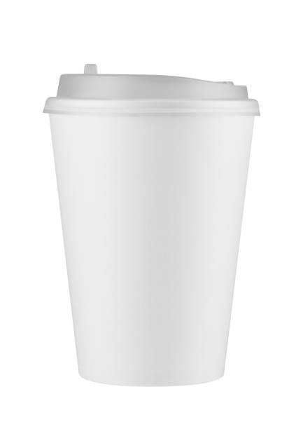 White disposable coffee cup isolated on white background with clipping path. Real photo. Paper.