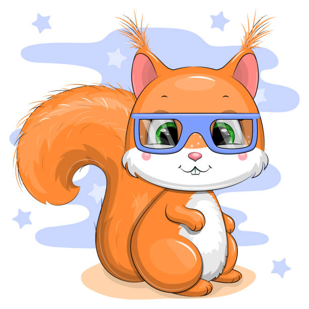 Cute Cartoon Red Squirrel In Blue Glasses Stock Illustration - Download  Image Now - Vector, Baby - Human Age, Backgrounds - iStock