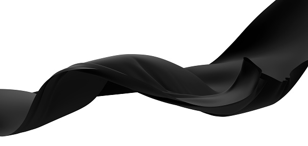 Black cloth flying in the wind isolated on white background 3D render
