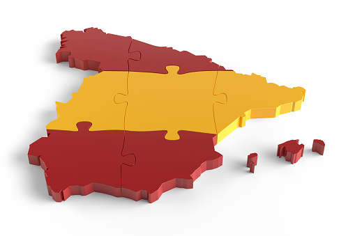 Flag Colors Puzzle Spain Map Design. 3d Rendering