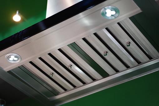 Close-up stainless steel Kitchen hood for ventilation