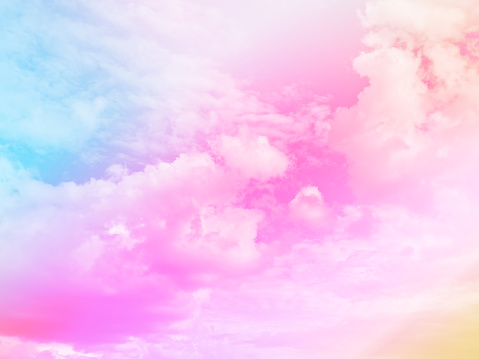 beauty sweet pastel red violet colorful with fluffy clouds on sky. multi color rainbow image. abstract fantasy growing light