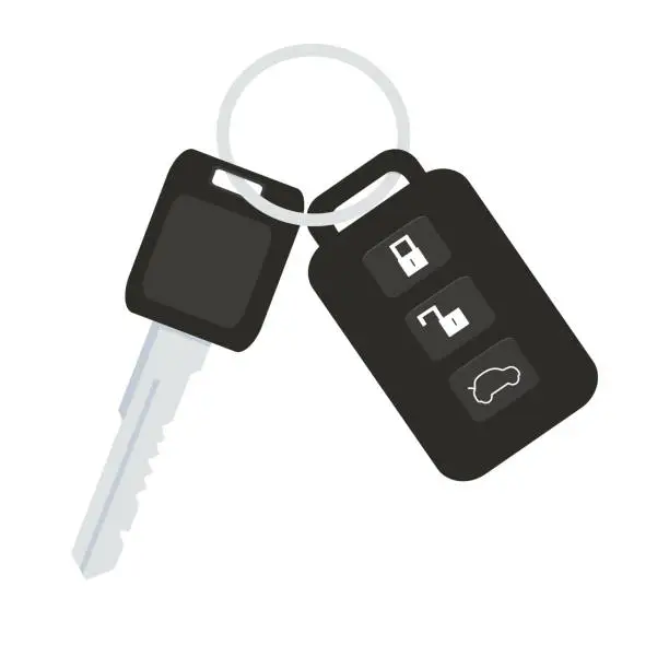 Vector illustration of Car key with remote control flat