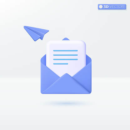 Envelope with paper plane icon symbol. send mail notification, telegram, letter online email concept. 3D vector isolated illustration design. Cartoon pastel Minimal style. For design ux, ui, print ad.