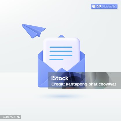 istock Envelope with paper plane icon symbol. send mail notification, telegram, letter online email concept. 3D vector isolated illustration design. Cartoon pastel Minimal style. For design ux, ui, print ad. 1440750576