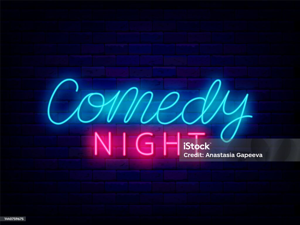 Comedy Night Graphics Comedy Night Neon Lettering On Brick Wall Comedian Show Comic Evening ...
