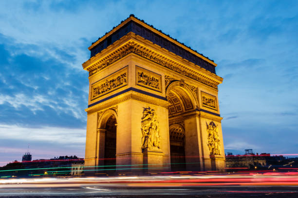 istock Scenic view of  Arc de Triomphe de l'Etoile with long exposure lights at night 1440761695