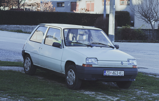 Gračac, Croatia – November 23, 2020: Classic old timer compact car Renault 5