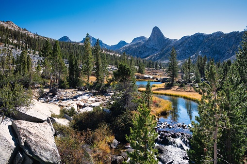A beautiful view of Rae Lakes Loop in the Kings Canyon National Park, California.