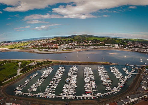 The aerial view of Conwy Quays Marina. Wales, United Kingdom.