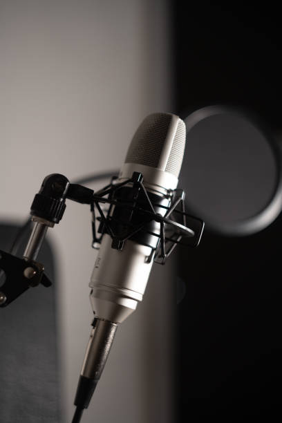 istock Vertical closeup shot of a recording studio microphone 1440762474