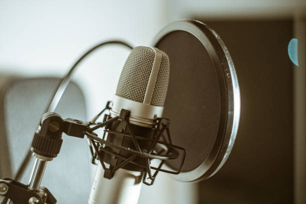 istock Closeup shot of a recording studio microphone 1440762478