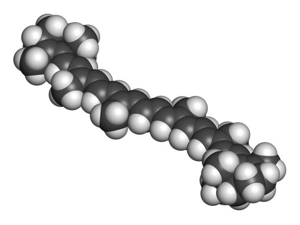 istock Beta-carotene pigment molecule. 3D rendering. Atoms are represen 1440762927