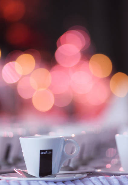 Belarus, Minsk - 26.09.2015: Cups of Lavazza coffee on a table in a restaurant.