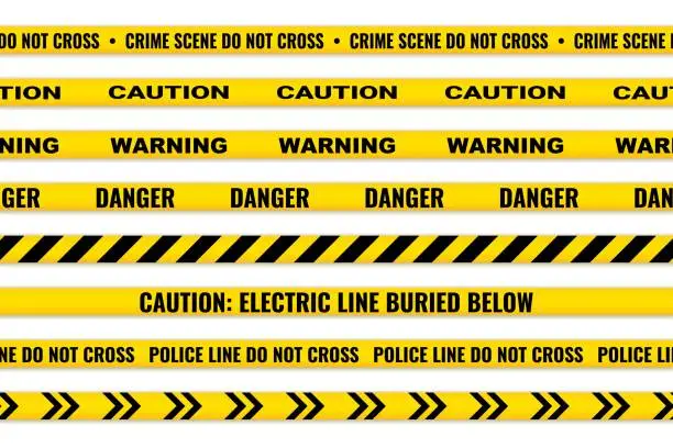 Vector illustration of Caution tape set of yellow warning ribbons.