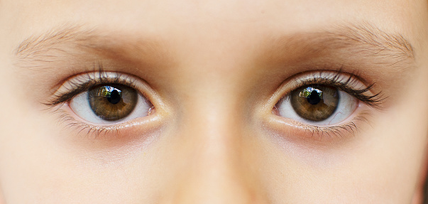 A closeup shot of a small girl's eyes