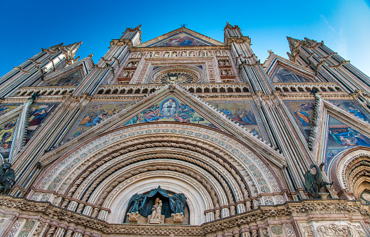 The beautiful architectural details of Orvieto Cathedral in Orvieto, Italy