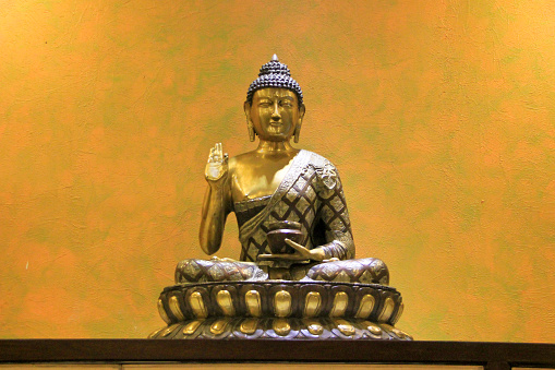 A Buddha in Abhaya (No Fear) Mudra sitting on Lotus Seat
