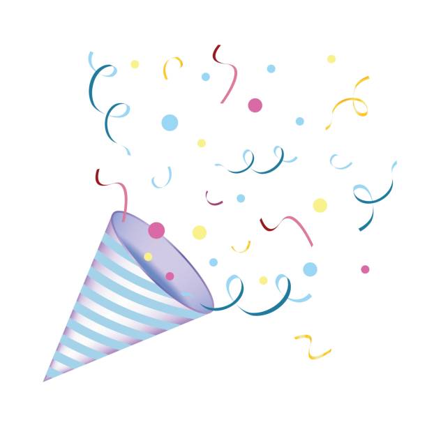 istock Exploding party popper with confetti, golden stars and paper ribbon, bright cartoon birthday cracker. Isolated vector illustration of celebration symbol emoji. 1440767567