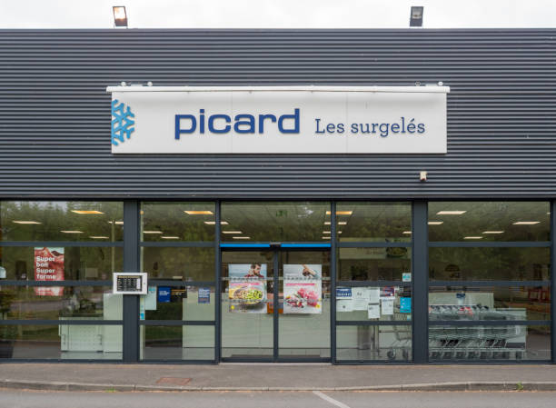 Building facade of PICARD, a famous brand for frozen food products in La Fleche, France la fleche, France – July 03, 2021: The building facade of PICARD, a famous brand for frozen food products in La Fleche, France fleche stock pictures, royalty-free photos & images