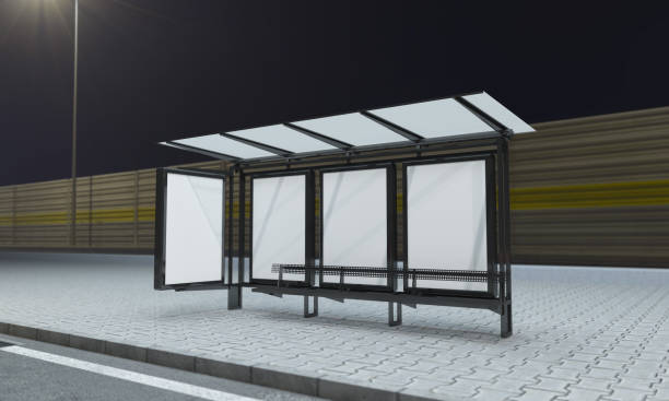 istock 3D rendering of a bus stop with empty advertising boards for your images or text 1440768522