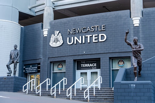 NEWCASTLE UPON TYNE, United Kingdom – November 03, 2022: Exterior view of St James' Park football ground, home stadium of Newcastle United soccer club in Newcastle upon Tyne, UK.