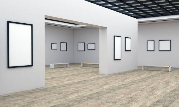 istock 3D render of a white image gallery with blank spaces for art 1440770733