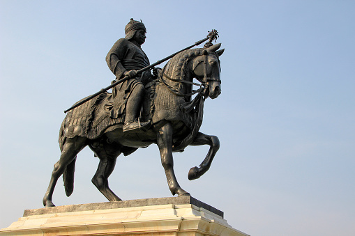 A statue of Maharana Pratap at Pratap Smarak on Moti Magri Hill in Udaipur, Gujarat, India