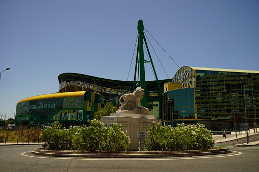 Lisb, Portugal – July 13, 2021: The Sporting Clube de Portugal stadium roundabout with the arena in the background