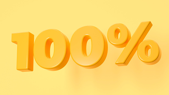 100 Percent Discount (100%) One Hundred Percent Yellow Color Promotion - 3D Illustration