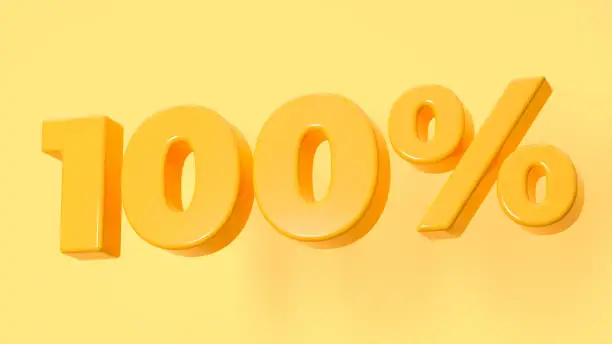 Photo of 100 Percent Discount (100%) One Hundred Percent Yellow Color Promotion - 3D Illustration