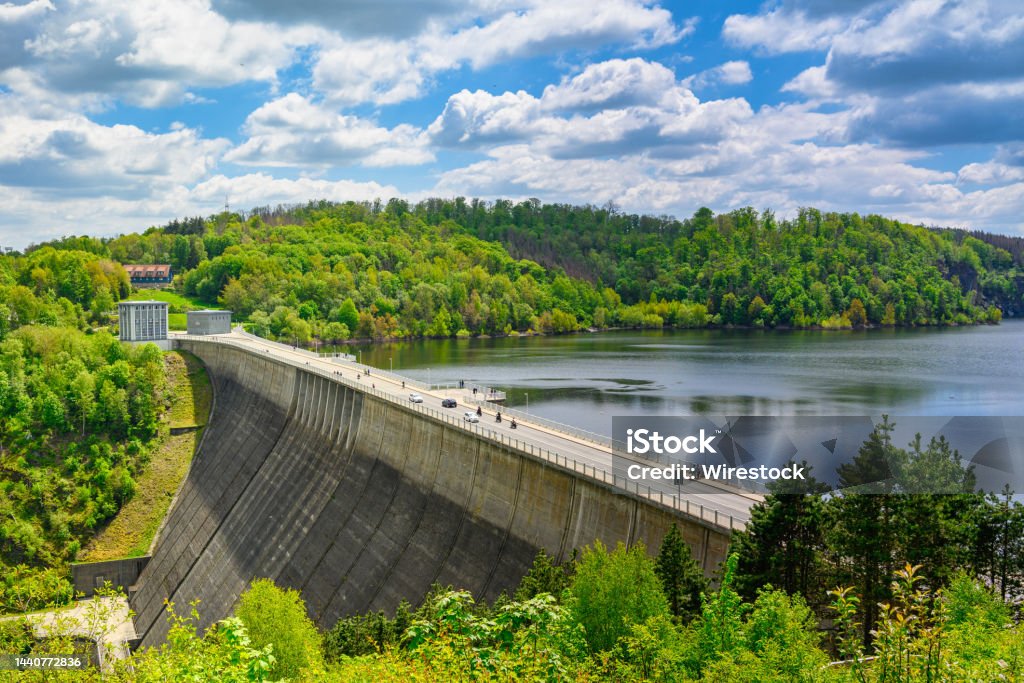 The view of the Rappbodetalsperre The Rappbode Dam was built between 1952 and 1959. A dam system in the Harz, consisting of a dam, waterworks, hydropower plant and reservoir, which is Bodensee Stock Photo