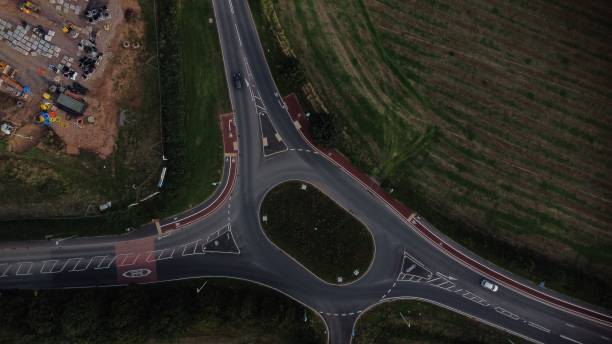 istock Top view of a roundabout with a construction site nearby 1440774436