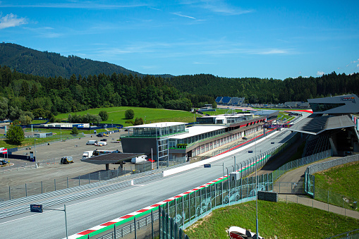 Spielbe, Austria – August 15, 2019: Panoramic view of Red Bull Ring. The Red Bull Ring is a motorsport race track in Spielberg, Styria, Aus