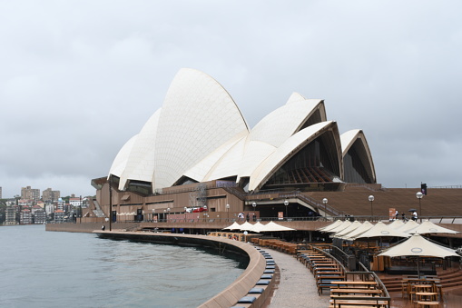 Sydney, Australia – February 13, 2021: A view of the Sydney Opera House on a gloomy day in Australia