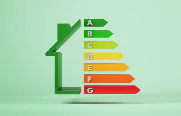 istock 3D rendering of the energy efficiency rating scale isolated on a light green background 1440778313