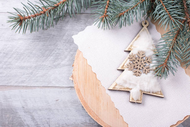 istock Christmas tree toys on the table Christmas background 1440778382