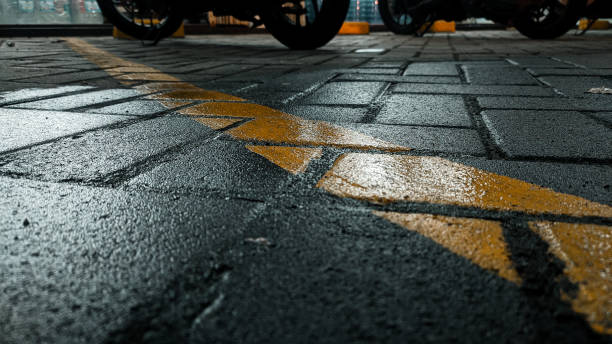 istock Yellow line in the parking lot 1440778567